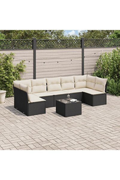 vidaxl Set mobilier de gradina cu perne, 8 piese, negru, poliratan