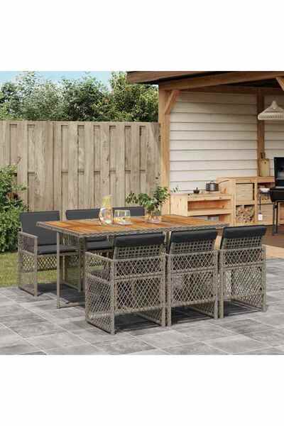vidaxl Set mobilier de gradina cu perne, 7 piese, gri, poliratan