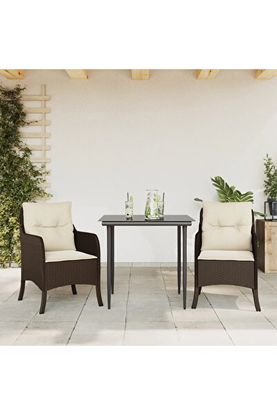 vidaxl Garden furniture set with cushions, 3 pieces, brown, polyrattan