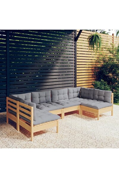 vidaxl Set mobilier gradina cu perne gri, 6 piese, lemn de pin