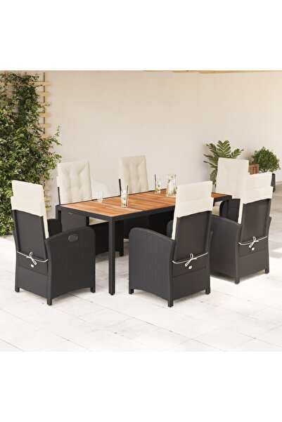 vidaxl Set mobilier de gradina cu perne, 7 piese, negru, poliratan
