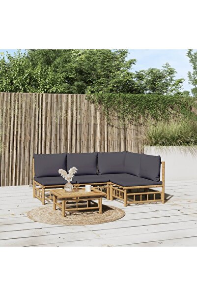 Concept Set mobilier de grădină cu perne gri închis, 5 piese, bambus