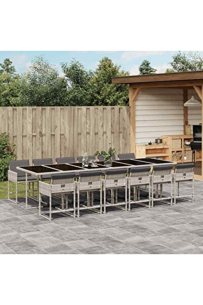 vidaxl Set mobilier de gradina cu perne 13 piese gri deschis poliratan