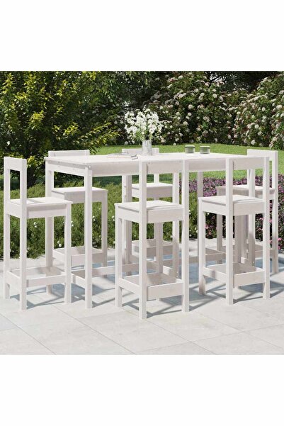 vidaxl Set bar de gradina, 7 piese, alb, lemn masiv de pin