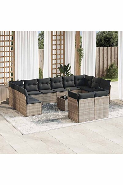 vidaxl Set canapele de gradina cu perne, 13piese gri deschis poliratan