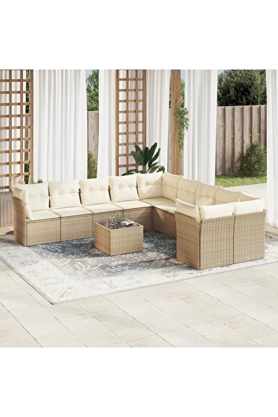 vidaxl Set canapele de gradina cu perne, 11 piese, bej, poliratan
