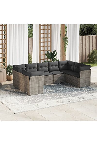 vidaxl Garden sofa set, 9 pieces, with cushions, grey, polyrattan