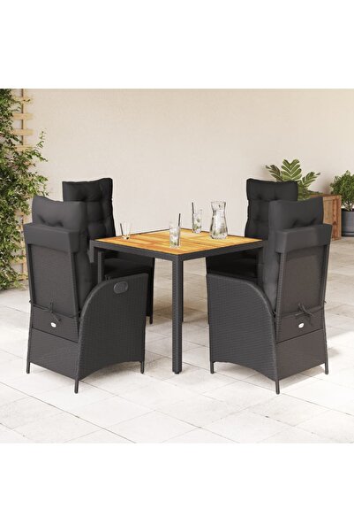 vidaxl Garden furniture set with cushions, 5 pieces, black, polyrattan