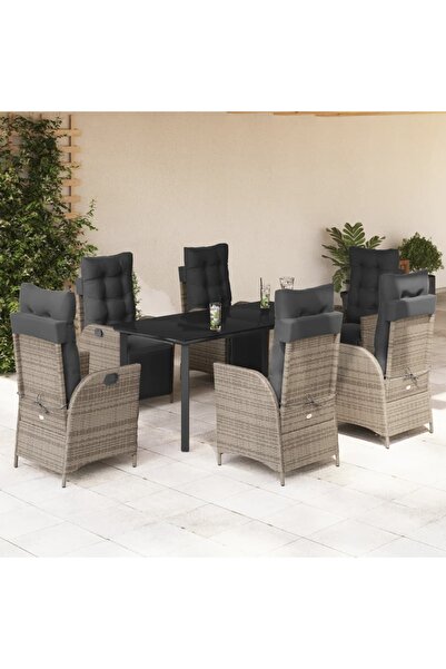 vidaxl Garden furniture set with cushions, 7 pieces, grey, polyrattan