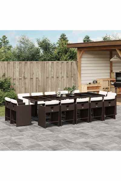 vidaxl Garden furniture set with cushions, 15 pieces, brown, polyrattan