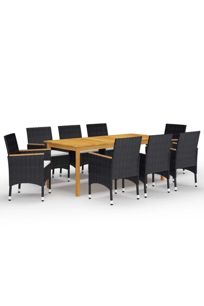 vidaxl Set mobilier de gradina, 9 piese, negru