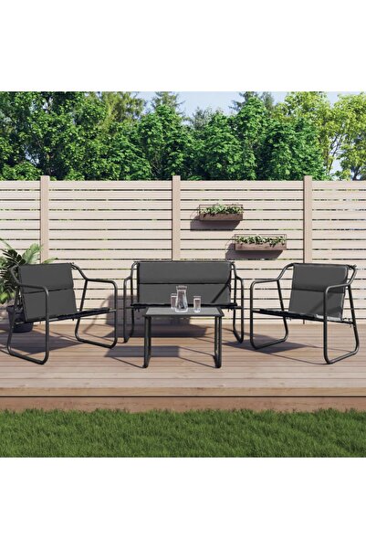 Concept Set mobilier de grădină, cu perne, antracit, 4 piese, oțel