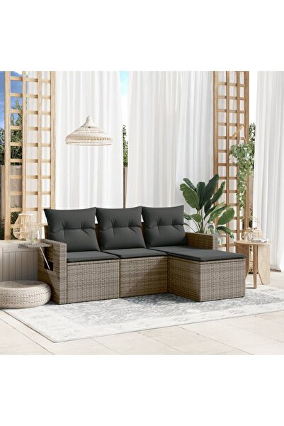 vidaxl Set canapea de gradina cu perne, 4 piese, gri, poliratan