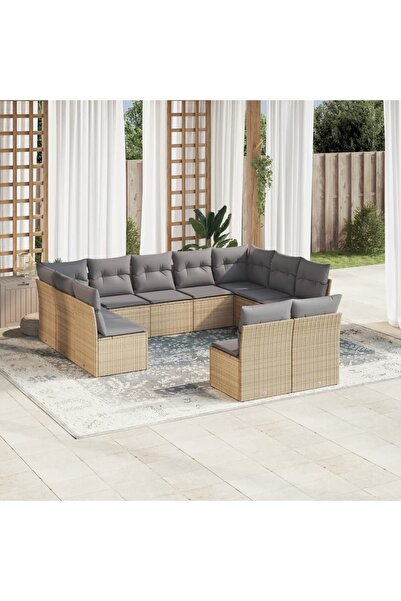 vidaxl Set canapele de gradina cu perne, 11 piese, bej, poliratan