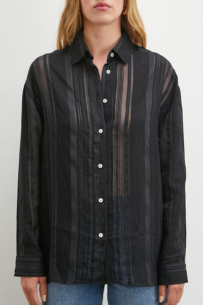 Never more Transparent Patterned Organza Shirt Black