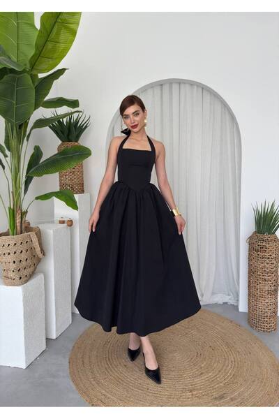 Ayzde Fashion Fedro Poplin Midi Boyundan Bağlamalı Kadın Elbise