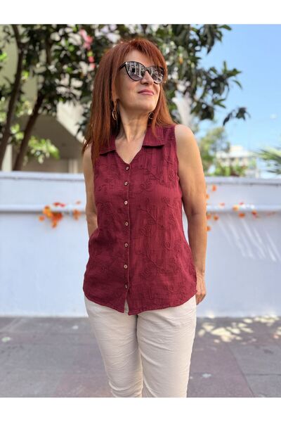 DenizEge Bluză autentică Füsun Cămașă fără mâneci Roșu Claret