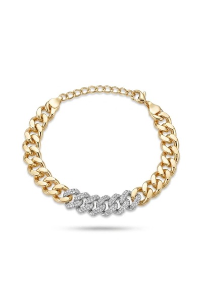 illys Rose Gold Gurmet Model Kalın Zincir Gümüş Zirkon Taş Detay Bileklik