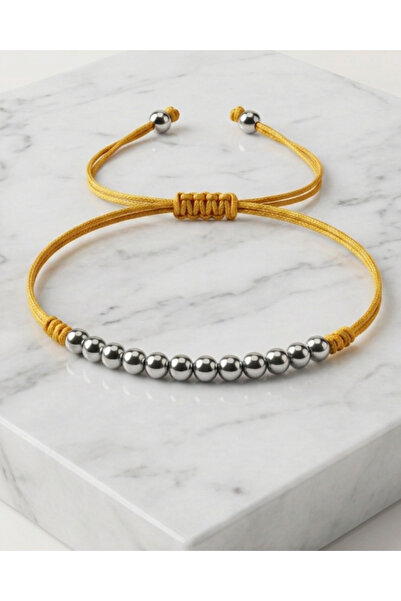 BHCL Silver Hematite Natural Stone Bracelet Water Resistant Adjustable Drawst...