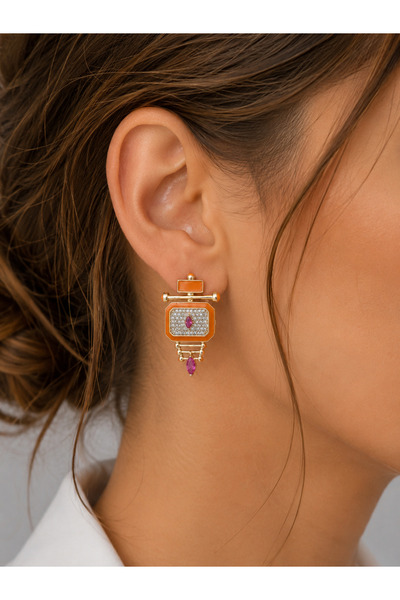 Girift Vintage Celes Zircon Stone Orange Earrings