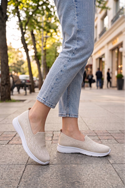 BOUIS Women's Cream White Knitwear Comfortable Daily Walking Mother's Shoes L...