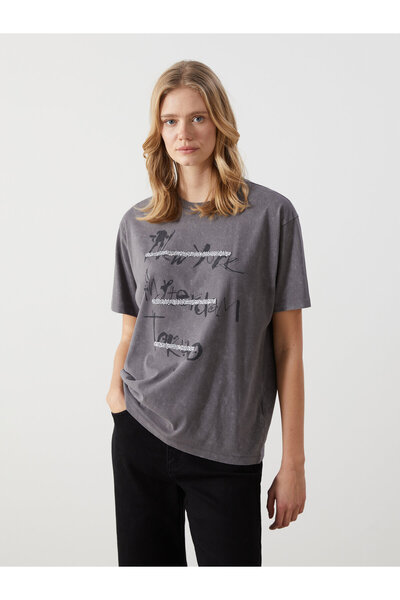 LC Waikiki Tricou de damă cu guler rotund cu imprimeu supradimensionat