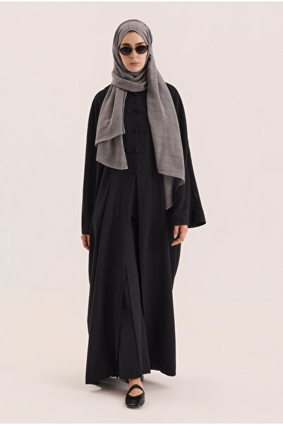 HEQA Abaya chinezească cu nasturi, neagră