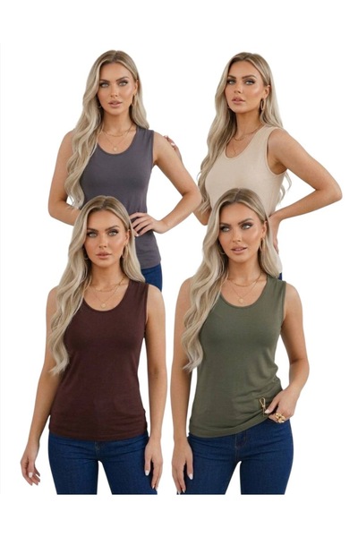 hashtag 4’lü U Yaka Kadın Basic Body Renkli Kombin Seti