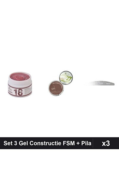 Makeup Set 3 Gel Constructie UV LED FSM 15g Nuante 18 27, Pila Unghii Emma 15...