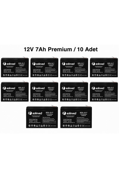 SOLİNVED 12V 7Ah Premium Kuru Tip Akü (10 Adet)