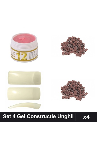 Makeup Set 4 Gel Constructie UV LED FSM 15g, Tips Patrat 100 Buc, Rezerve Smi...