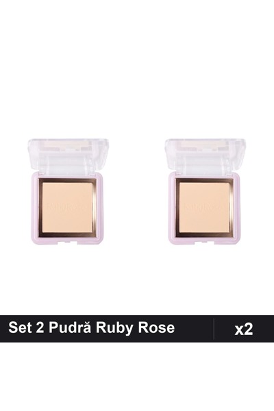 Makeup Set 2 Pudră Compactă Ruby Rose PC10, Pudră Minerală Profesională, Mach...