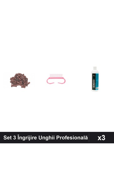Makeup Set 3 Îngrijire Unghii cu Smirghel 240, Periuță Praf și Remover Semipe...