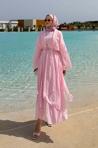 Hazamoda Şahmeran Tulle Detailed Dress Pink