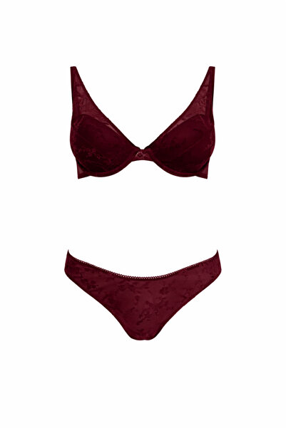 Wakabayashi Lace Covered Burgundy Color Bra and Panty Set