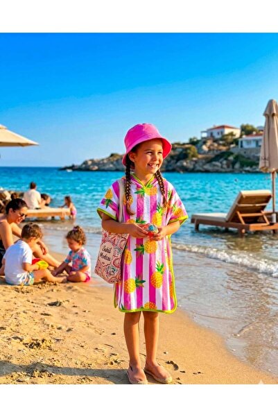 EVX Kız Çocuk Panço Bornoz:" Kapüşonlu Plaj Havlusu %yüz Pamuklu lüks seri ve...