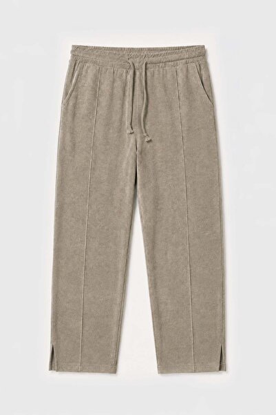 VAMOSCLO Široke pantalone od frotirne tkanine bež boje