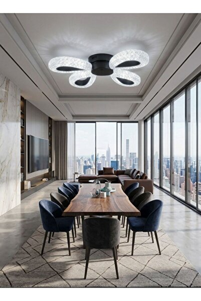 Lüxev Lighting Yağmur Model 4"lü Siyah 3 Renk Modu Ledli Modern Plafonyer Sal...