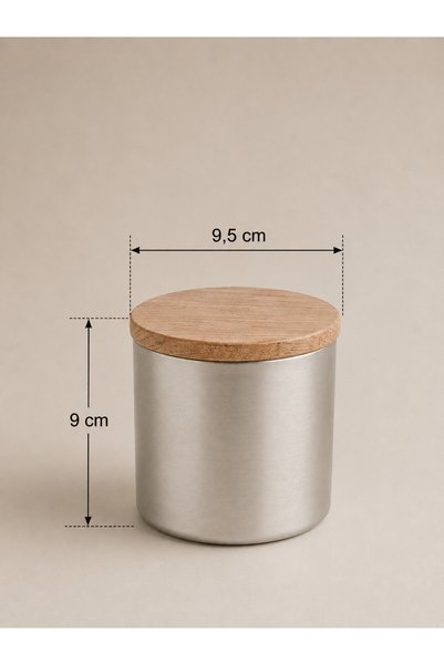 Gaia Concept Stainless Steel Storage Jar with Wooden Lid Coffee Tea Spice Presentation Container 9.5X9 cm
