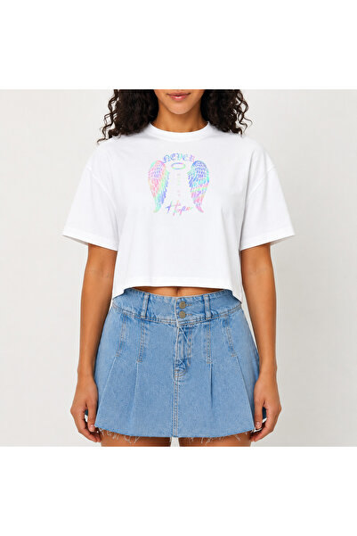 URBANTRENDSTORE Crop T-shirt με λευκό σχέδιο, άνετη εφαρμογή, ακατέργαστη κοπ...