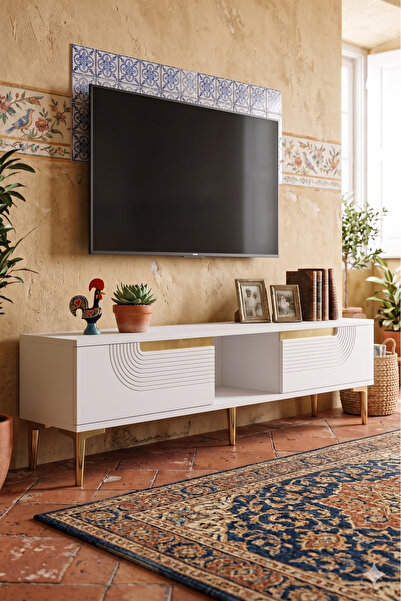YUMEDİ DESİGN TSA1508BG - DÜNYA TV STAND , TV SEHPASI 150cm BEYAZ-GOLD