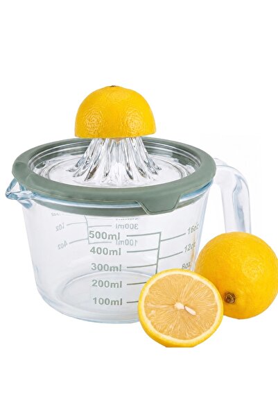 PUFO 500 ml transparent glass measuring cup with handle and citrus juicer