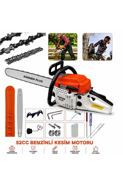 KİMMEER PLUS Benzinli Testere 2.1 Hp Çift Egzoz 52cc Ağaç Odun Kesme Makinesi...