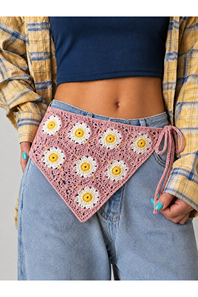 synshop Pink Blue Knit Sunflower Daisy Triangle Waist Bandana Women Bohemian ...