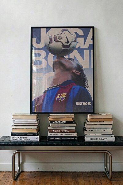 TabloRosa Siyah Çerçeveli Modern Dekoratif Poster Tablo – Ronaldinho | Spor K...