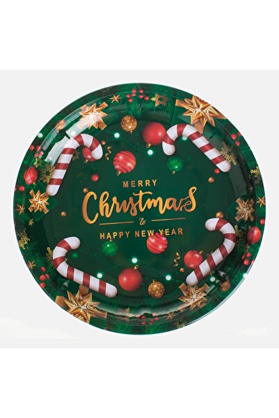 Zumzeria Christmas Decorative Metallic Plate Green with Ornaments Ø26cm
