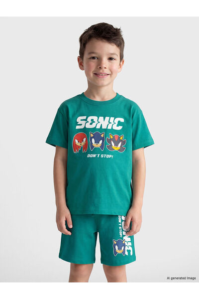 LC Waikiki Green Sonic Printed Boys' Shorts Set