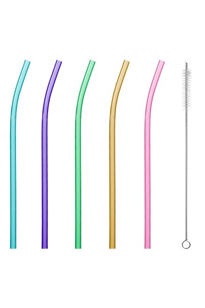 Zumzeria Reusable Plastic Straws in Different Colors 7.4x230mm and Brush - 10pcs
