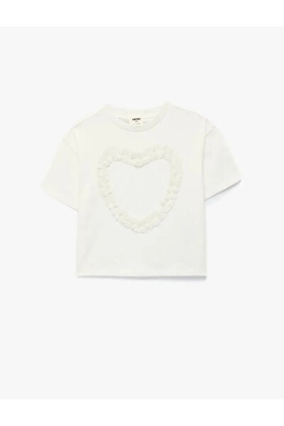 Koton Ruffled Heart Detailed Short Sleeve Crew Neck T-Shirt Pack of Cotton