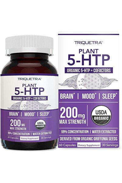 triquetra كبسولات 5 HTP العضوية بتركيز 200 ملغ 99% بالإضافة إلى فيتامين B6 وف...